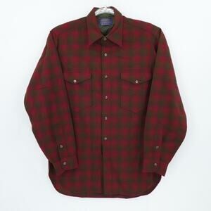 Vintage Pendleton Shirt Mens Medium Red Green Plaid Wool Flannel USA 50s 60s